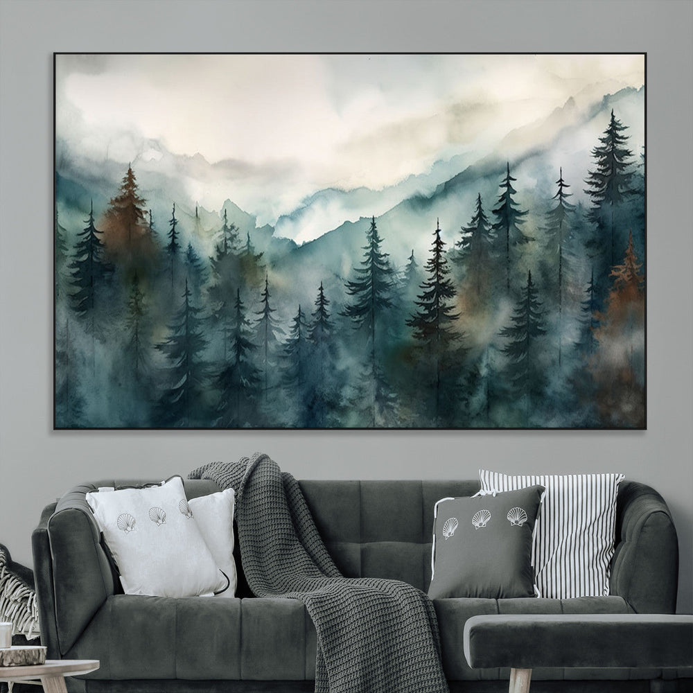Serenity Forest Wall Art Canvas | Foggy Mountain Landscape