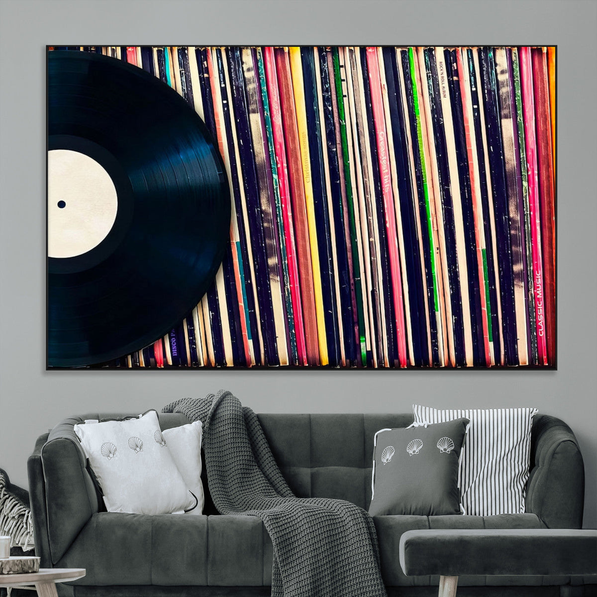 Vinyl Record and Album Collection Canvas Wall Art - Retro
