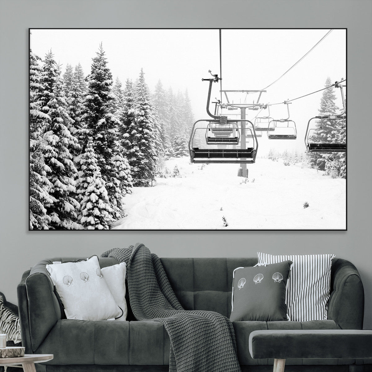 Ski Wall Art - Ski Lift Wall Art Canvas Print Snow Covered