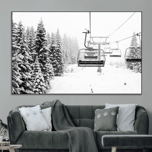 Ski Wall Art - Ski Lift Wall Art Canvas Print Snow Covered