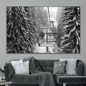 Winter Ski Lift Black and White Canvas Wall Art – Alpine