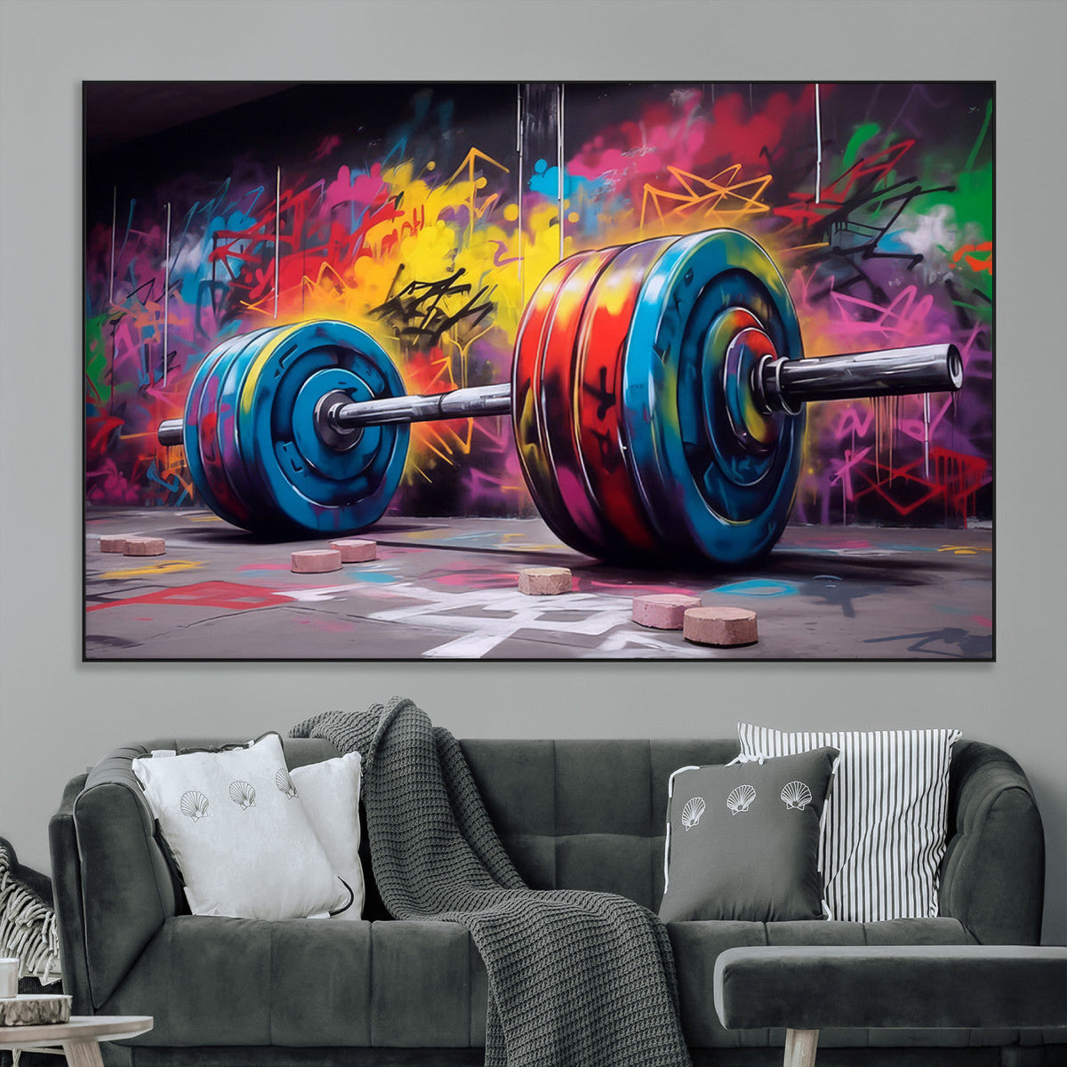 Abstract Graffiti Barbell Canvas Wall Art – Urban Fitness