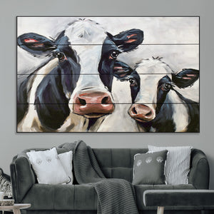 Vintage Baby and Mom Cattle Wall Art Canvas Print