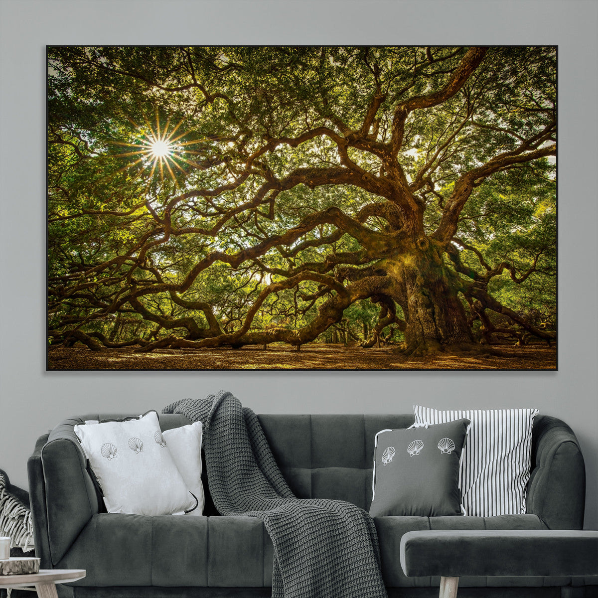 Ancient Angel Oak Tree Art Sunburst Canvas Print-