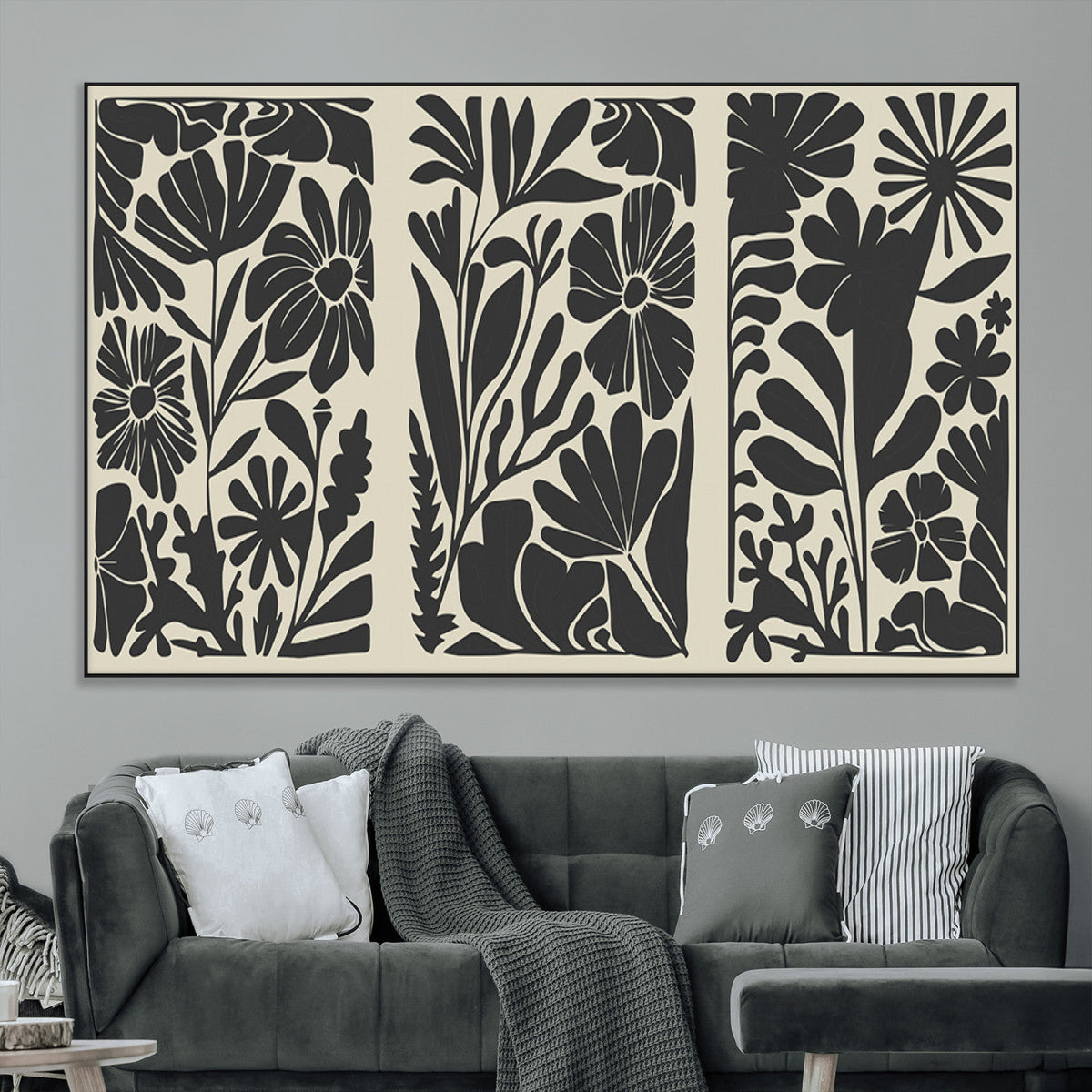 Modern Botanical Wall Art - Floral Black and White Canvas