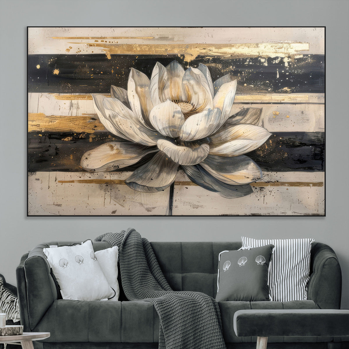 Lotus Flower Wall Art – Framed Abstract Floral Canvas