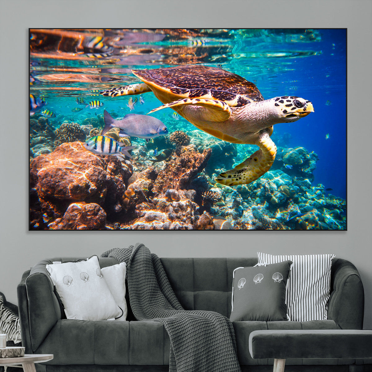 Sea Turtle Wall Art Canvas Print – Vibrant Ocean Coral Reef