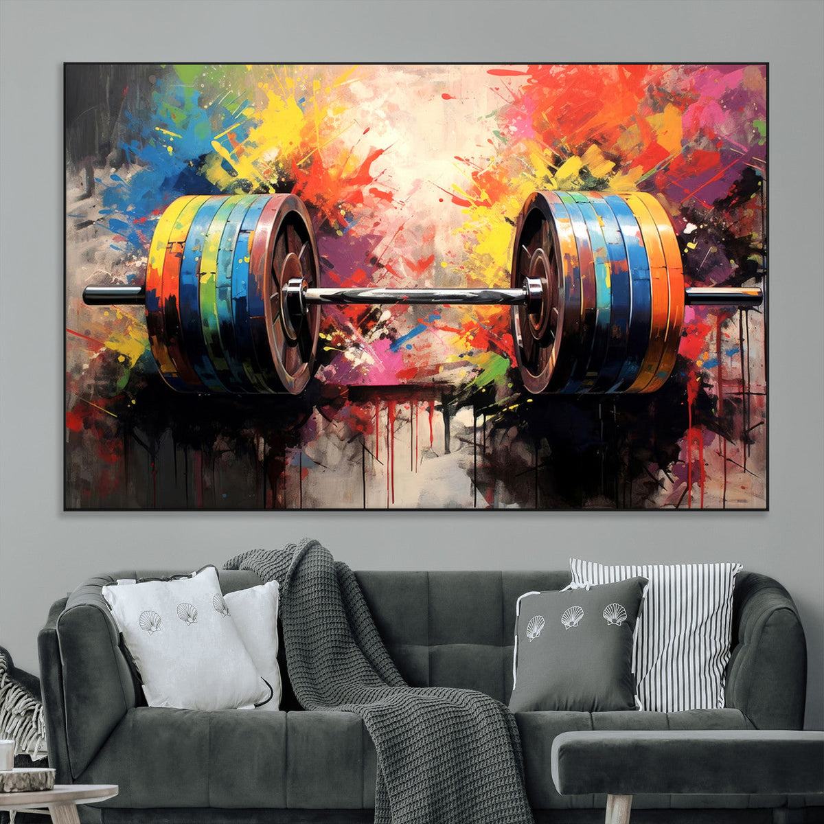 Weightlifting Barbell Art Triptych, Bold Abstract Fitness