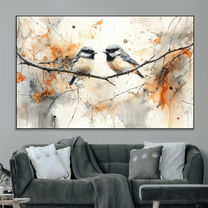 Abstract Watercolor Chickadee Bird Canvas Wall Art Print -