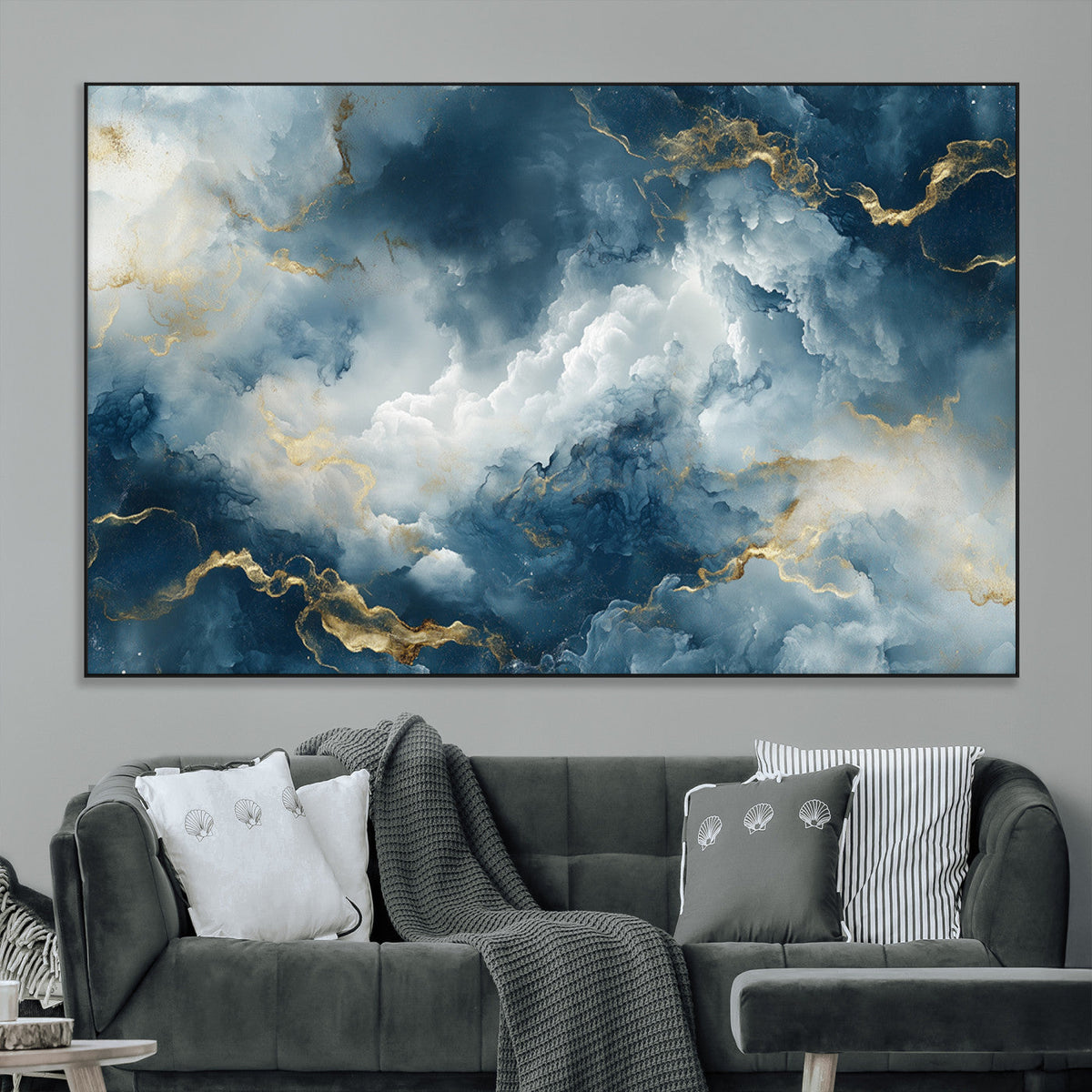 Large Abstract Print - Luxe Blue and Gold Abstract Canvas
