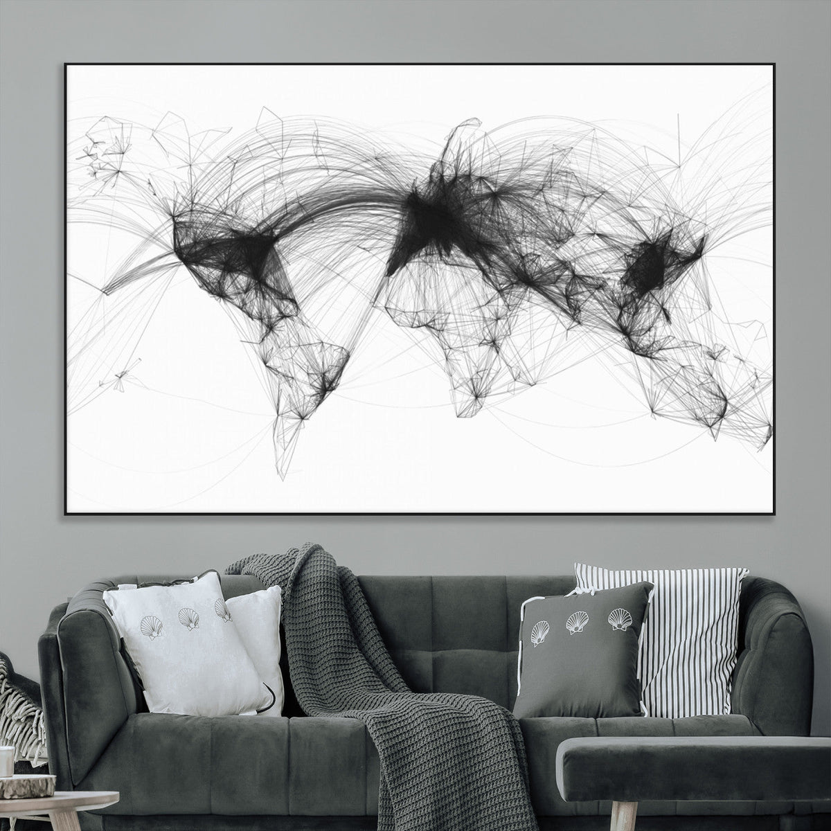 Flight Routes Air Traffic Map Canvas Wall Art - Framed -