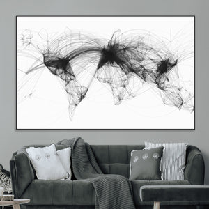 Flight Routes Air Traffic Map Canvas Wall Art - Framed -