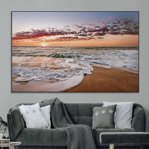 Ocean Sunset Wall Art Canvas Print – Framed Sandy Shore