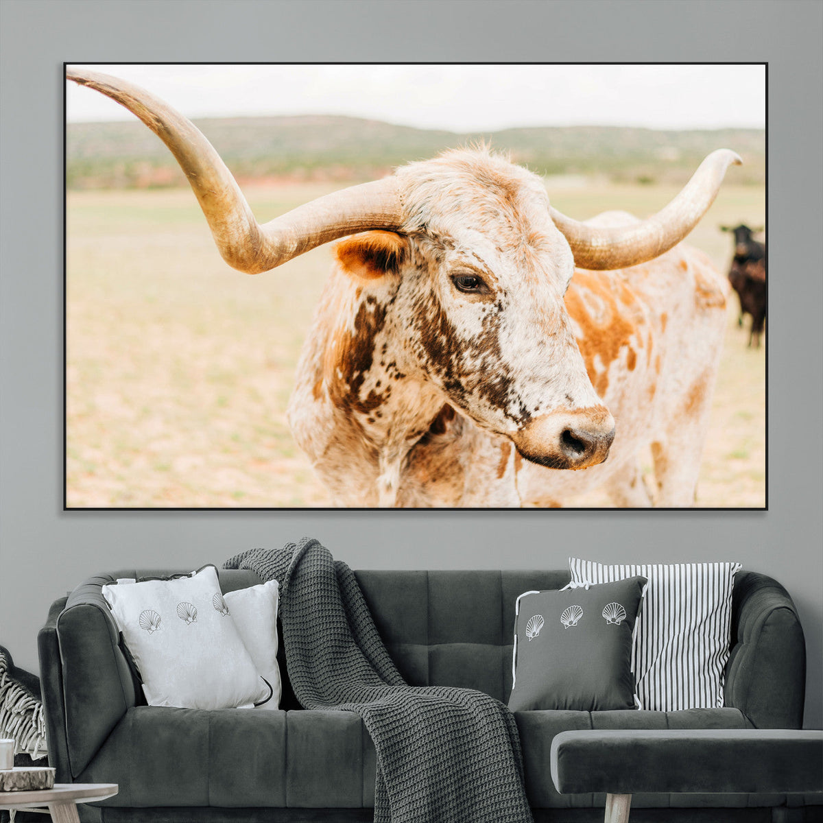 Texas Longhorn Wall Art Canvas Print – Framed Spotted Cow