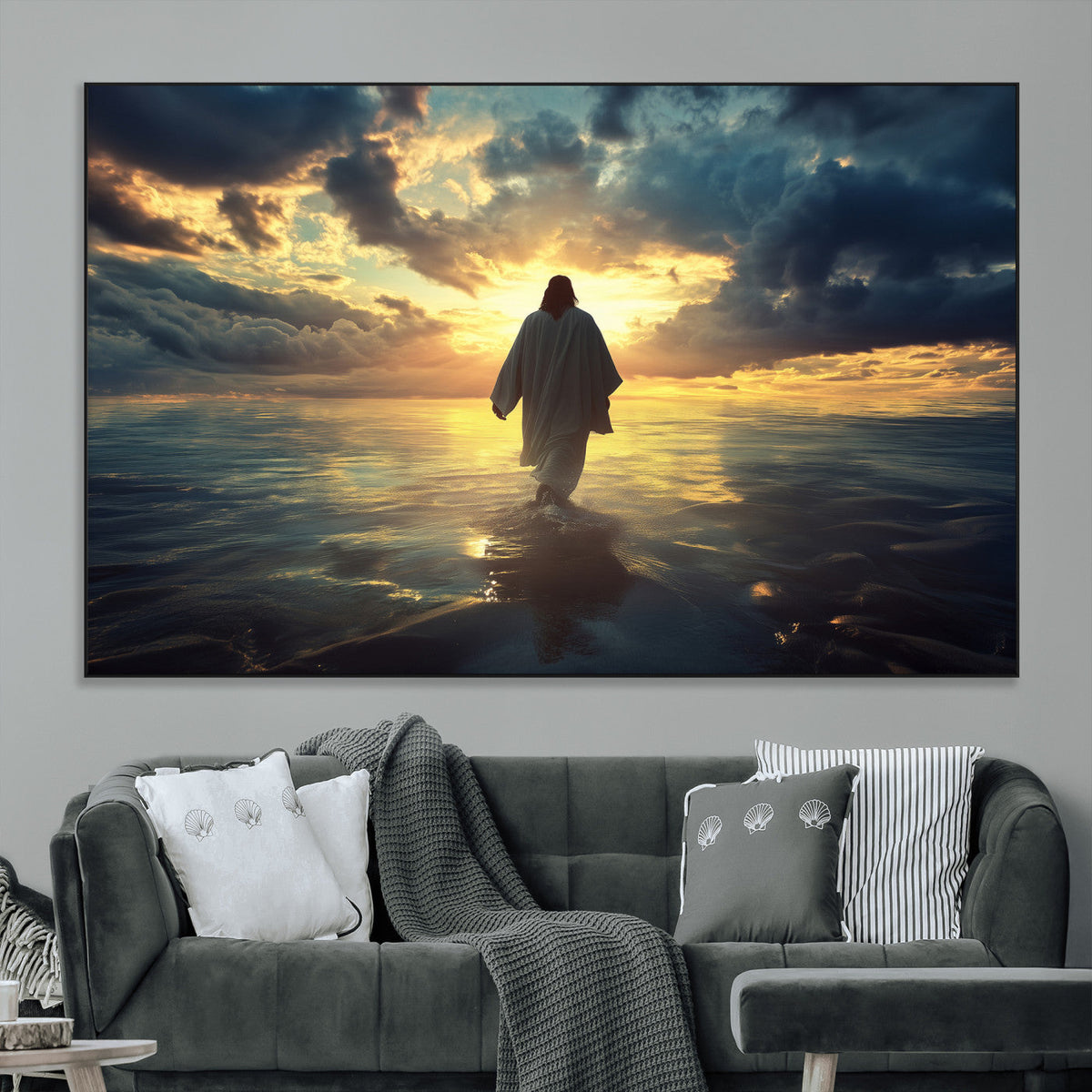 Jesus Walks Wall Art Canvas Print Framed Divine Sunset Art