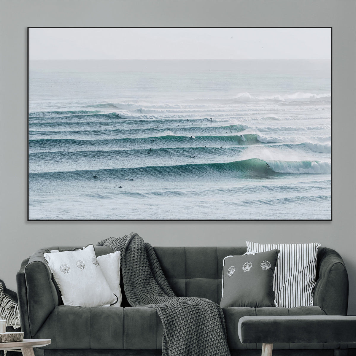 Ocean Waves Wall Art Canvas Print – Framed Surfer Lineup