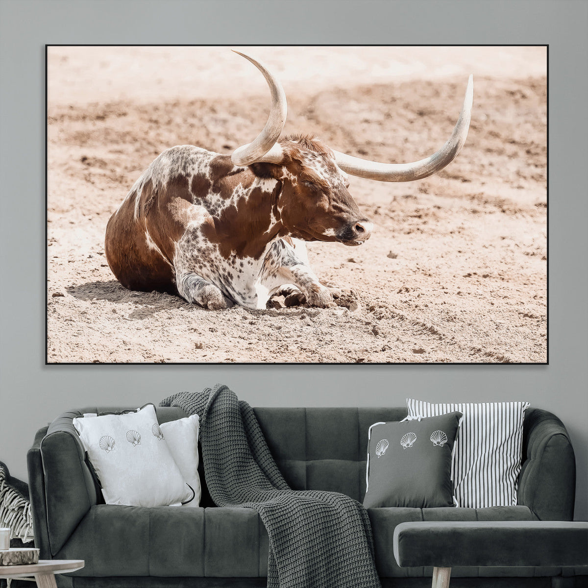 Texas Longhorn Wall Art Canvas Print – Framed Resting Bull