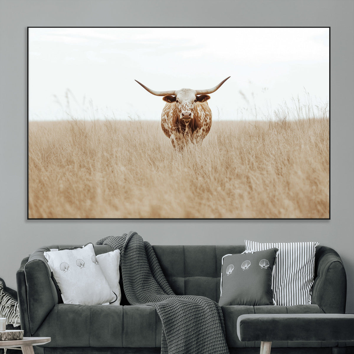 Texas Longhorn Wall Art Canvas Print – Framed Lone Cattle