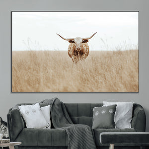 Texas Longhorn Wall Art Canvas Print – Framed Lone Cattle
