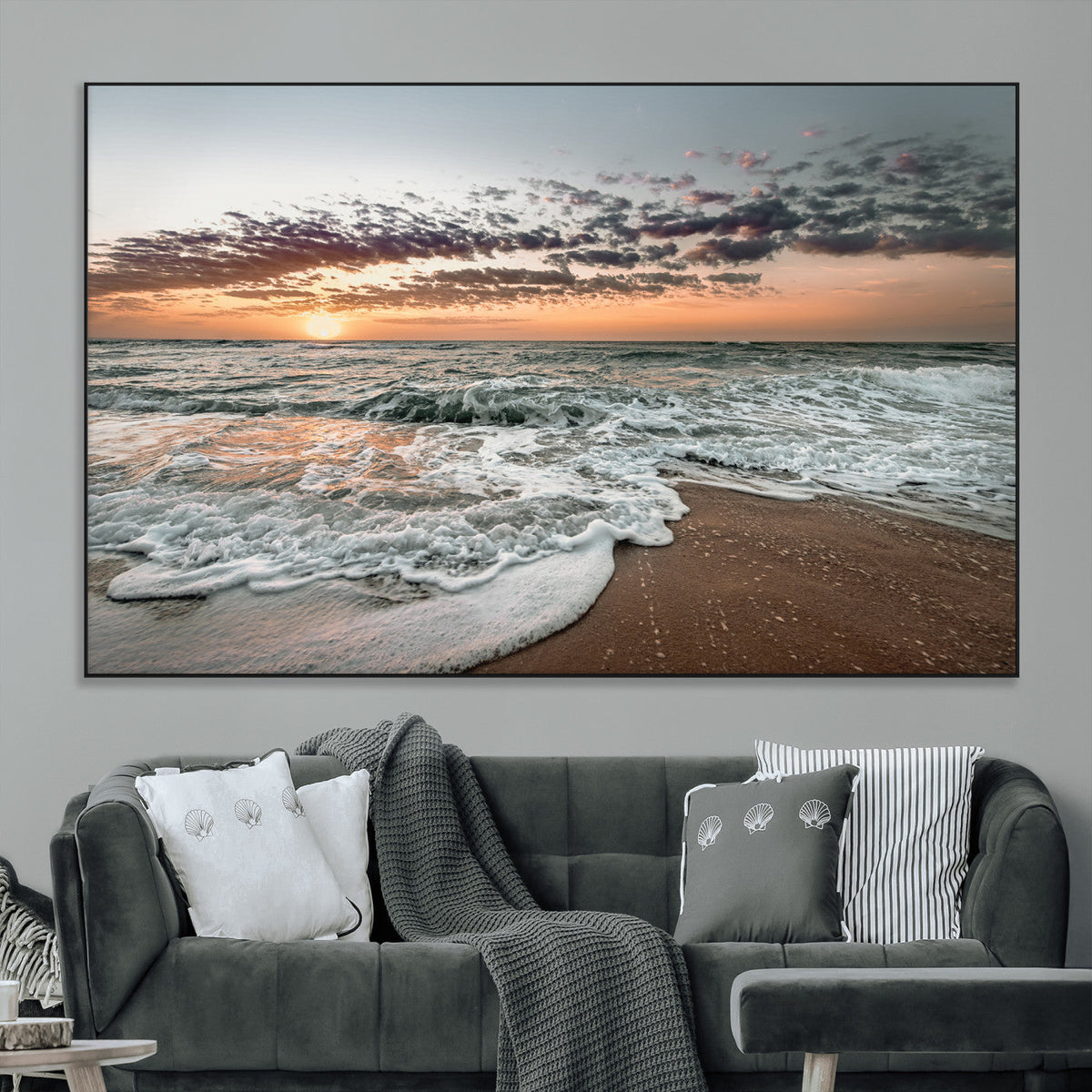 Ocean Sunset Wall Art Canvas Print – Framed Beach Waves