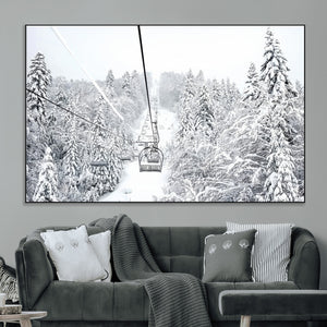 Snowy Ski Lift Wall Art – Framed Winter Mountain Canvas