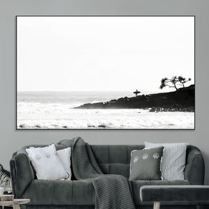 Surfer Cliffs Wall Art Canvas Print – Framed Black White