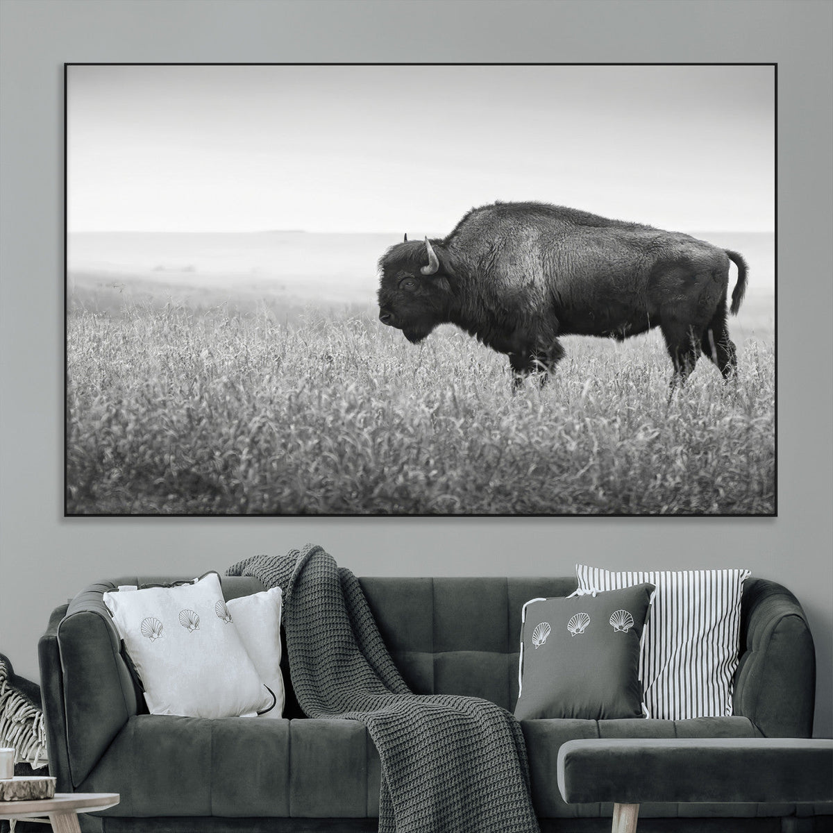 Bison Wall Art Canvas Print – Framed Rustic Wildlife Scene