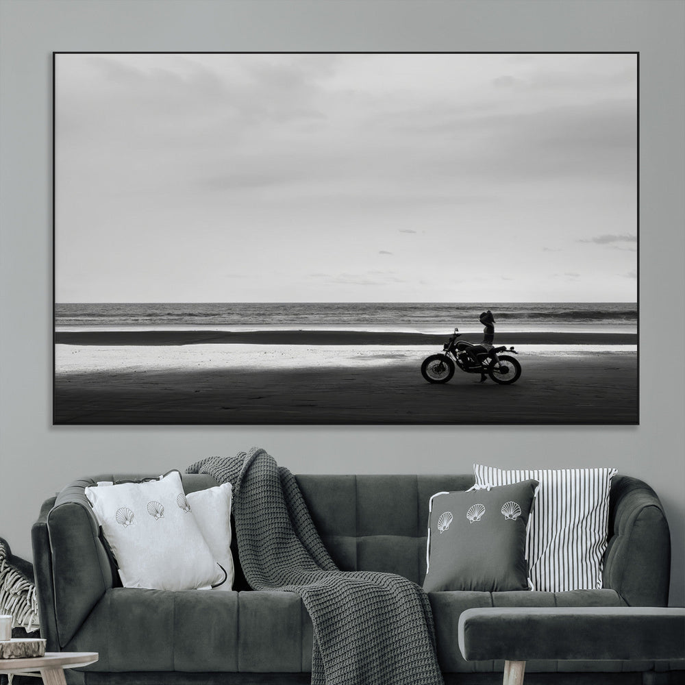 Motorcycle Beach Wall Art Canvas Print – Framed Vintage