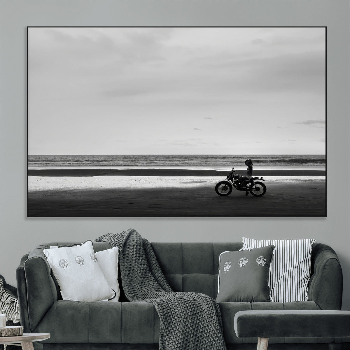 Motorcycle Beach Wall Art Canvas Print – Framed Vintage