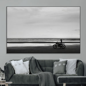 Motorcycle Beach Wall Art Canvas Print – Framed Vintage