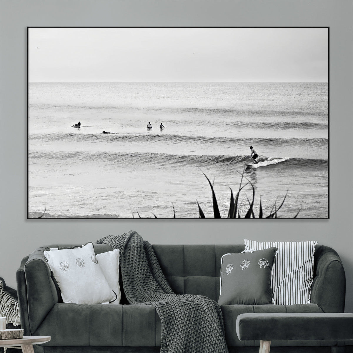 Surfer Silhouette Wall Art – Framed Calm Ocean Canvas