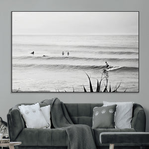 Surfer Silhouette Wall Art – Framed Calm Ocean Canvas