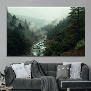 Misty Forest Wall Art Canvas Print – Framed Foggy River
