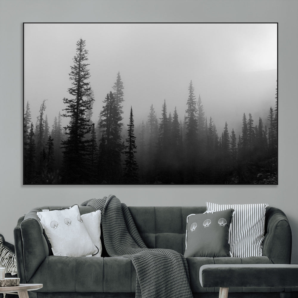 Misty Pines Wall Art Canvas Print – Framed Woodland