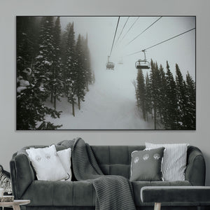 Ski Lift Wall Art Canvas Print – Snowy Pines Misty Landscape