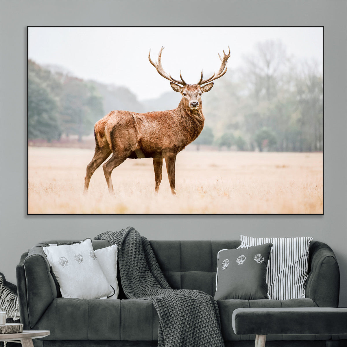 Vintage Wildlife Wall Art Canvas Print – Misty Landscape