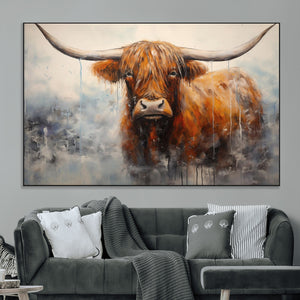Scottish Highland Wall Art Canvas Print, Framed Longhorn Art