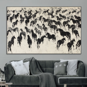 Wild Horse Stampede Wall Art Canvas Print – Monochrome