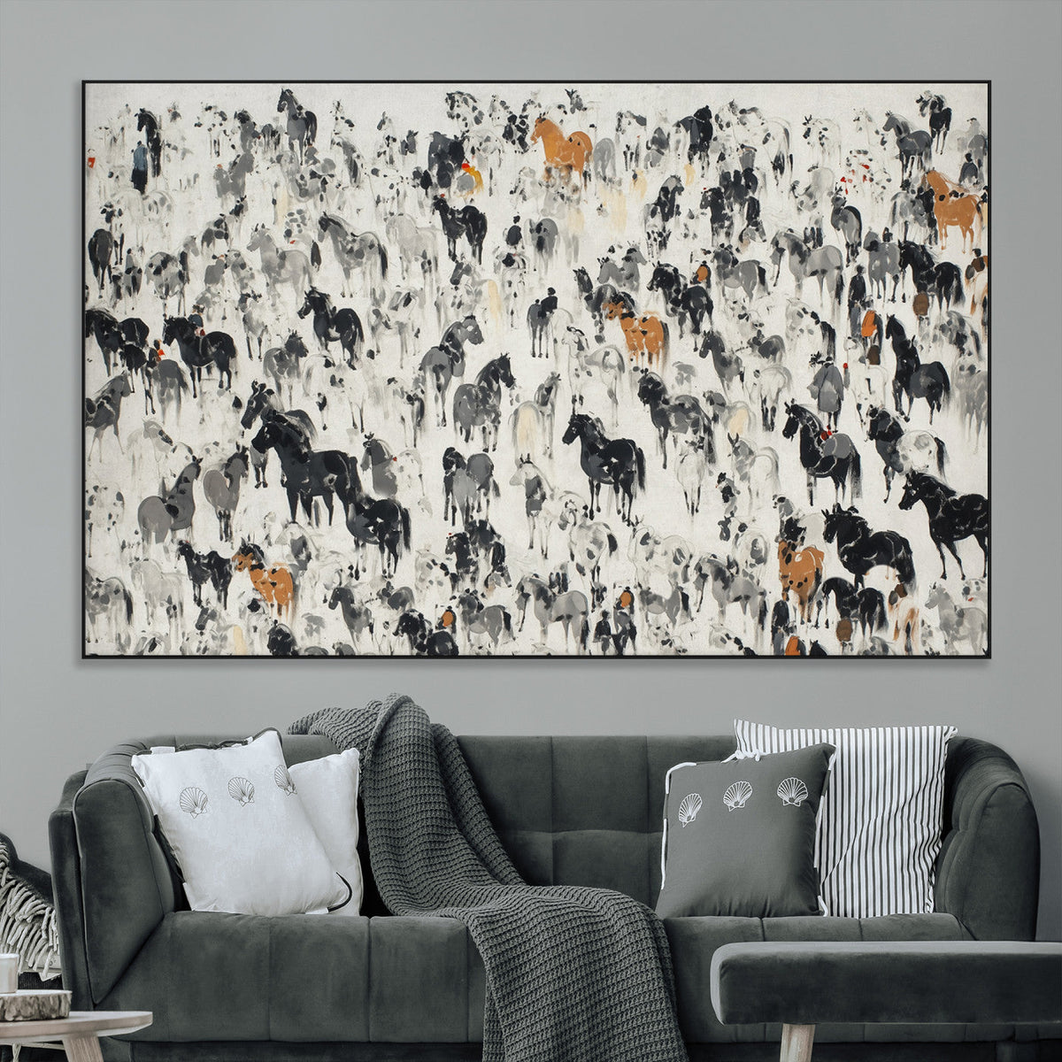 Wild Horse Stampede Wall Art Canvas Print – Monochrome
