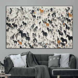 Wild Horse Stampede Wall Art Canvas Print – Monochrome