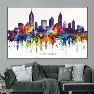 Atlanta Skyline Wall Art Canvas Print – Framed Colorful