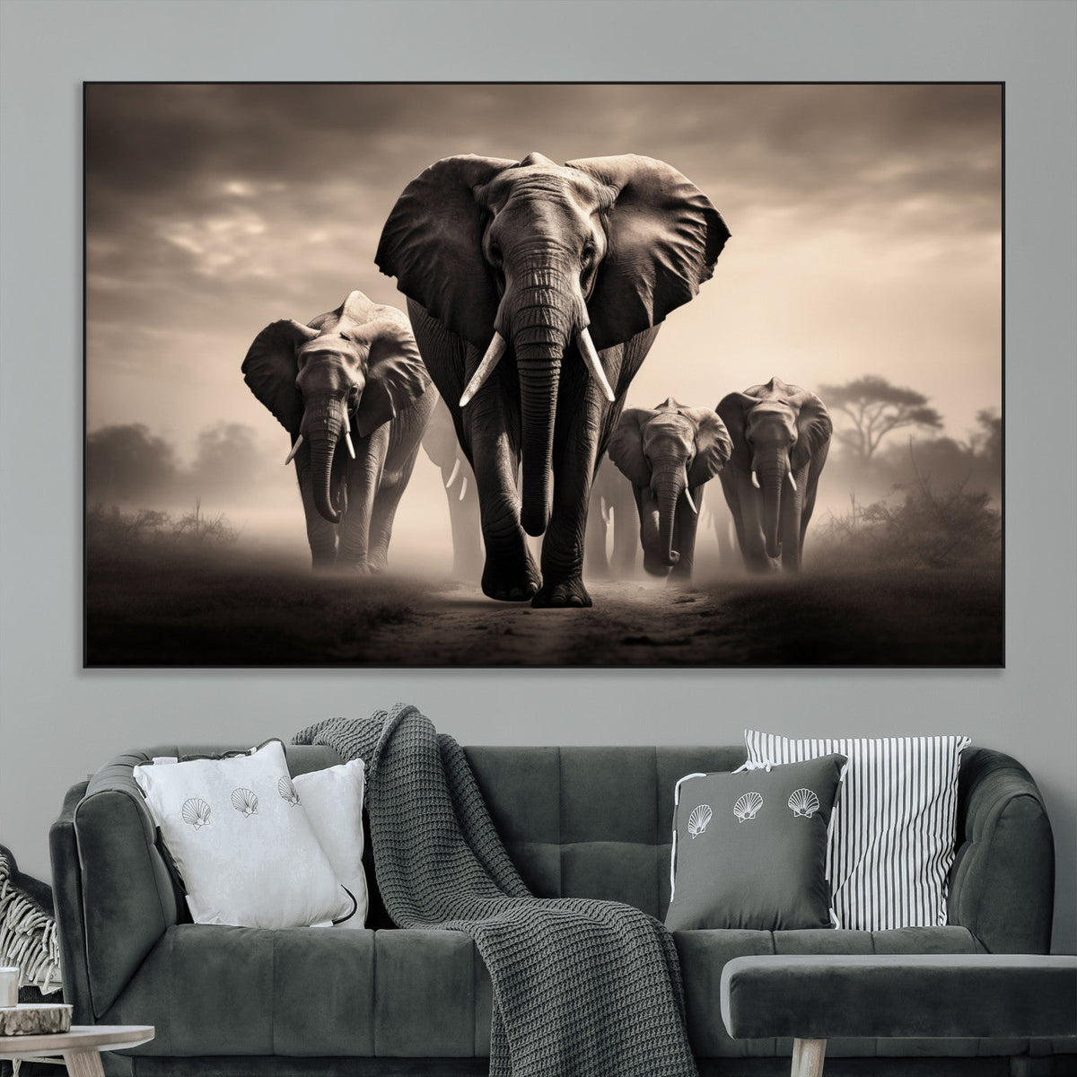 Elephant Family Wall Art Canvas Print, Framed Elephant Wall