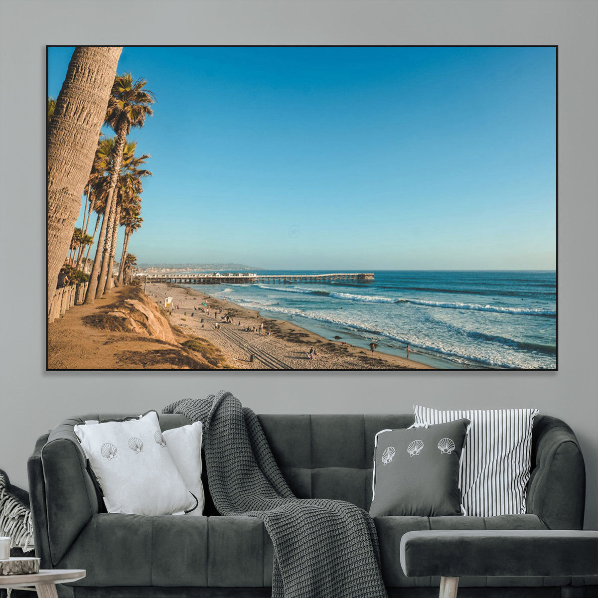 Scenic Beach Wall Art Canvas Print – Tall Palm Trees, Sandy