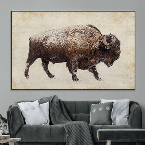Snow-dusted bison silhouette textured vintage style rugged