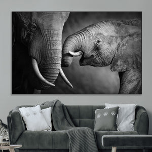 Elephant Family Wall Art Canvas, Framed Elephant Family