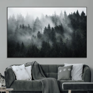 Foggy Forest Wall Art Canvas Print | 3 Panel Large Misty