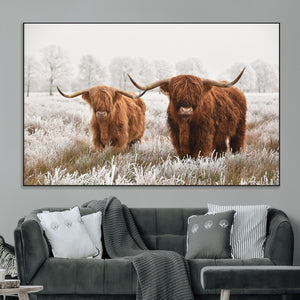 Longhorn Cattle Wall Art Canvas Print, Framed Farmhouse