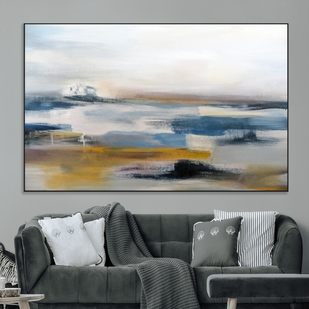 Abstract Landscape Wall Art Canvas | 3 Panel Modern Blue,