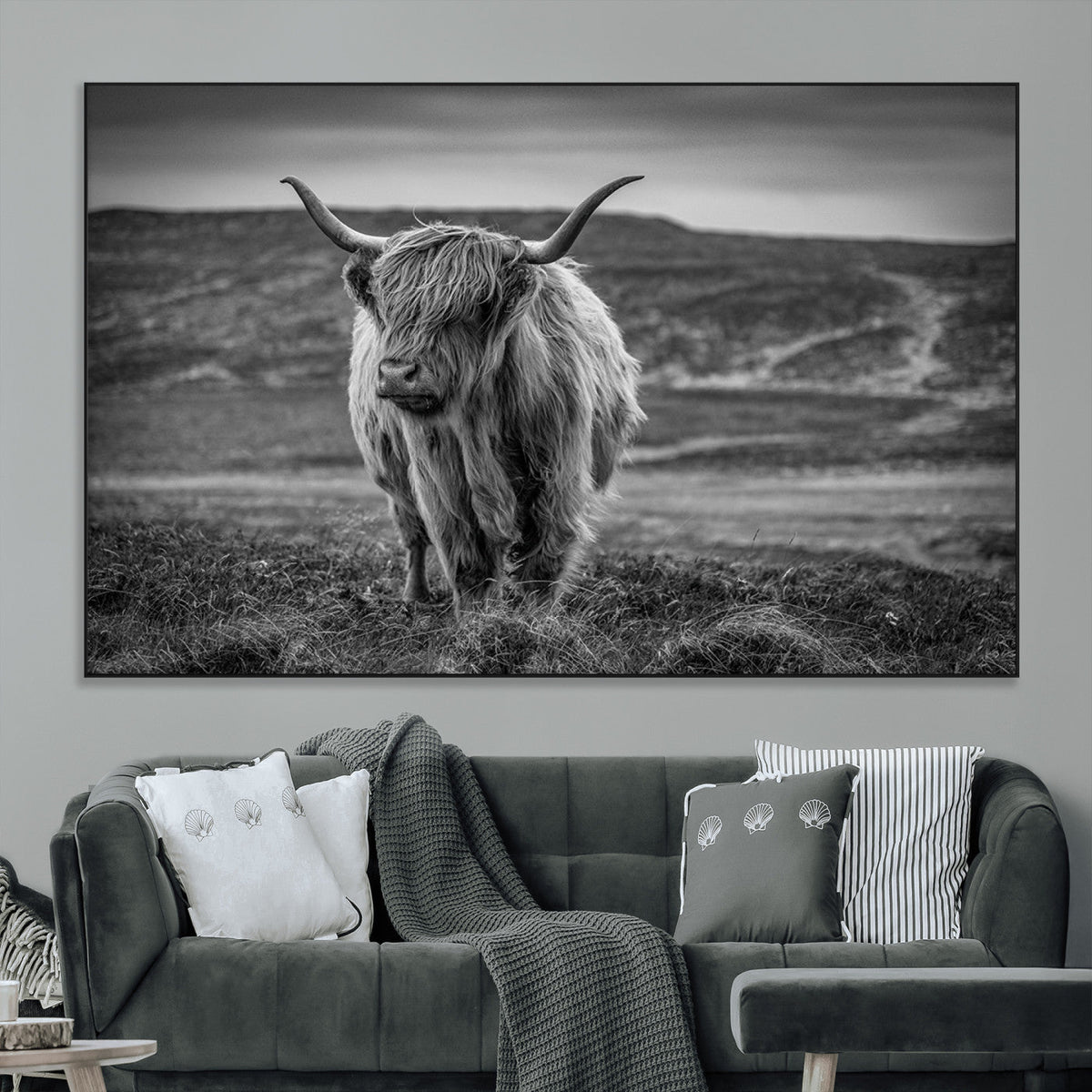 Fluffy Cattle Wall Art Print, Highland Cow Canvas, Framed