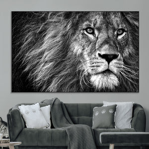 Black and White Lion Canvas Wall Art Print – Wildlife